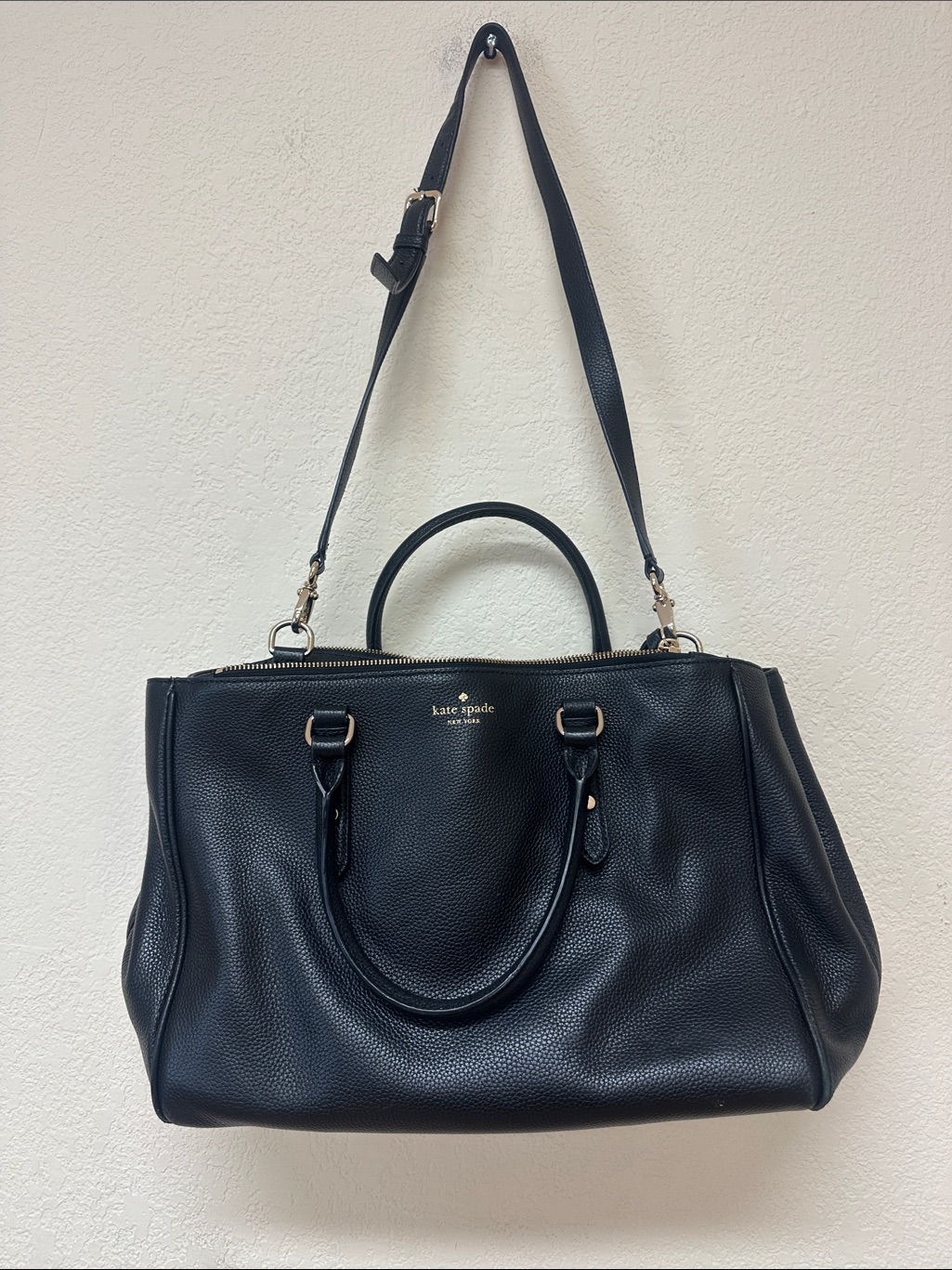 Kate Spade Black Pebbled Leather Shoulder Bag With Satchel Removable Strap